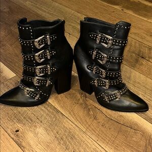 Steve Madden Black Studded Buckle Heeled Boots
